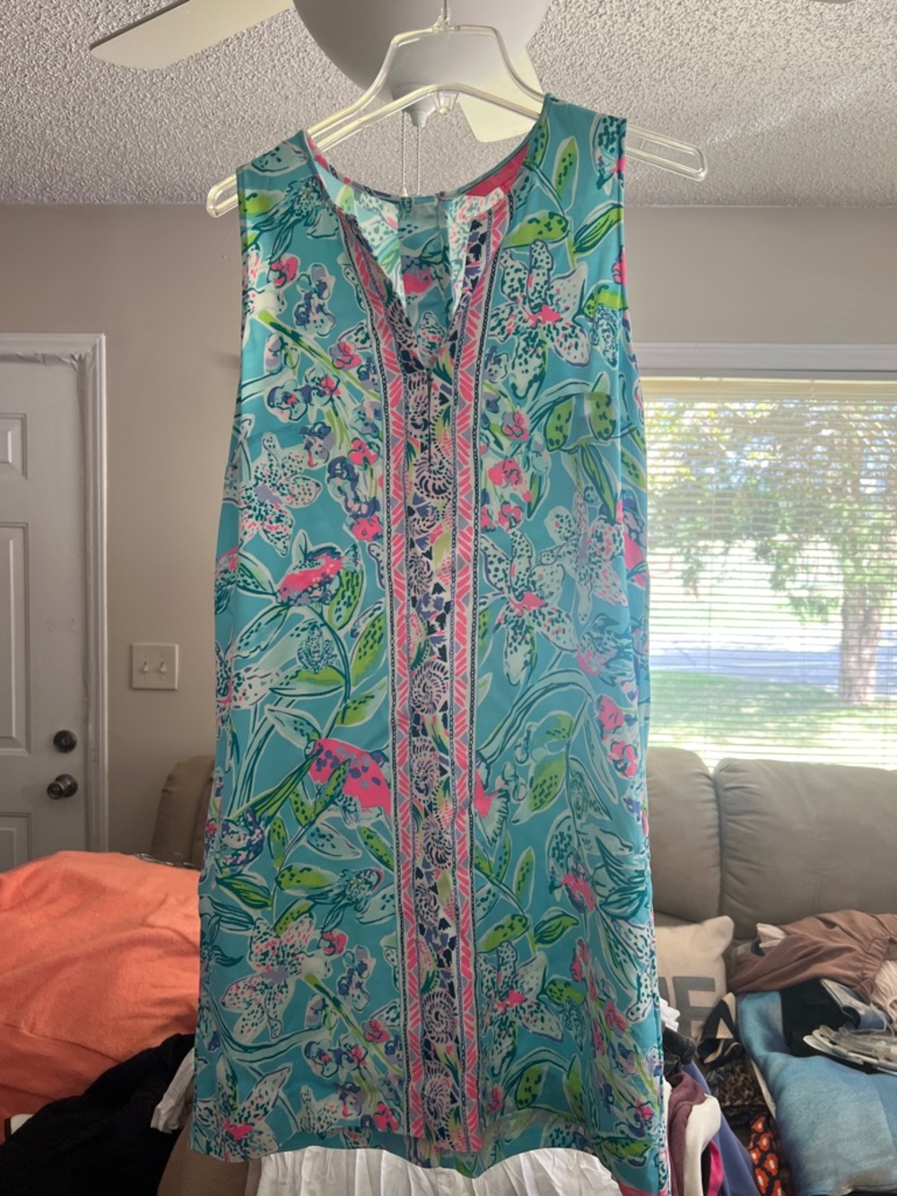 Sleeveless Floral Lily Pulitzer dress in Aqua and Pink